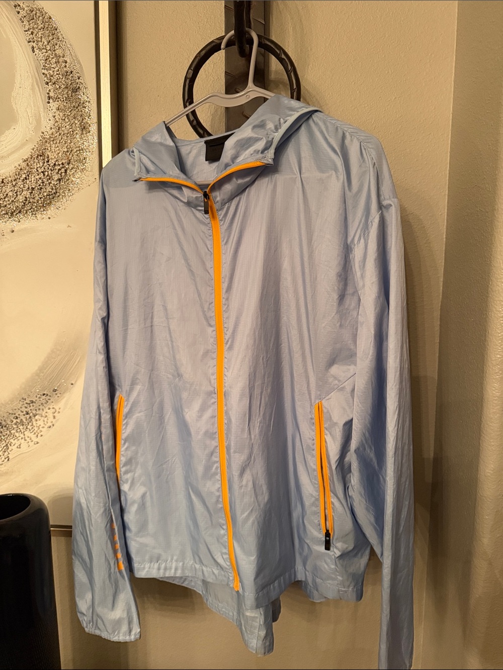 Marmots Light Blue Hooded Windbreaker Jacket with Yellow Trim euc ptp25 - Picture 2 of 3
